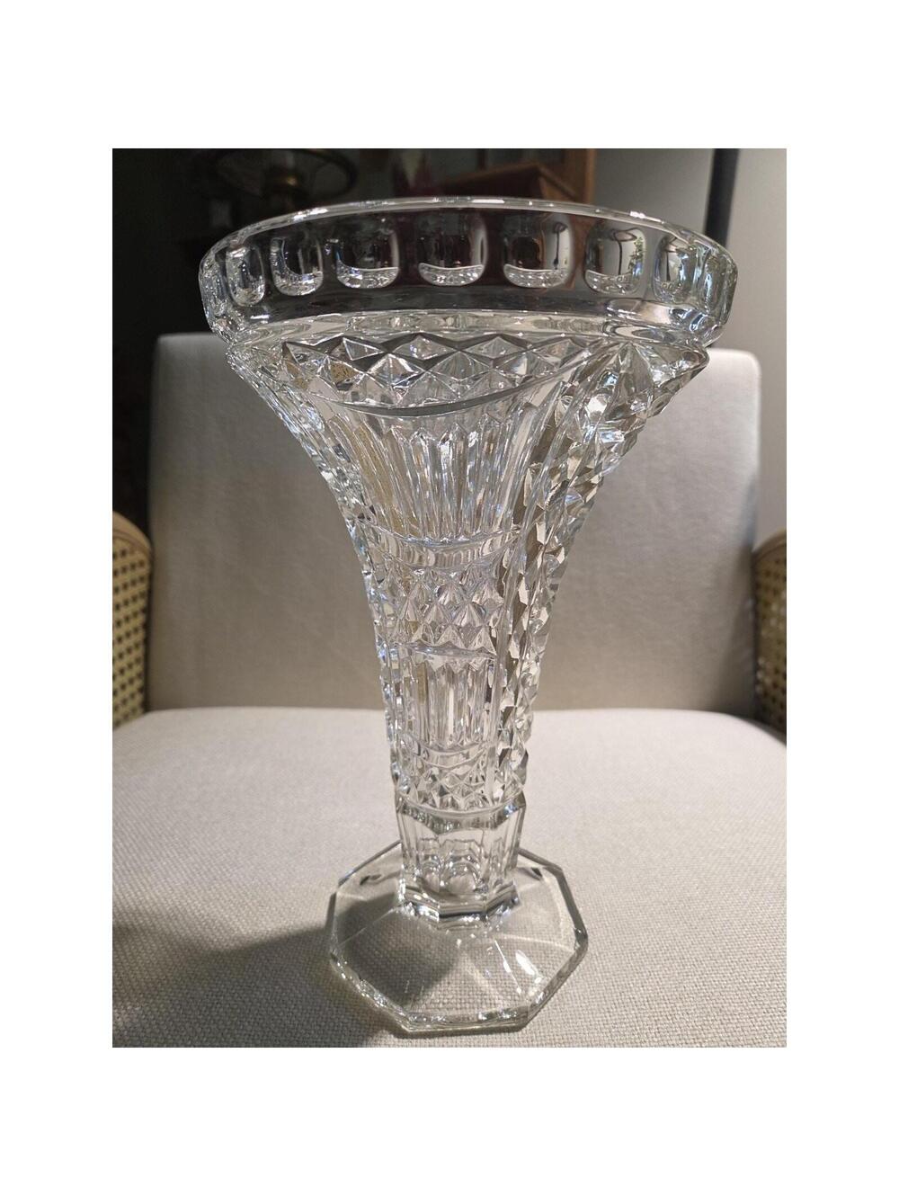 Vintage Sowerby Glass Derby Vase No 2414 Clear UV Manganese Glow Hobstar